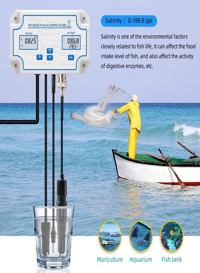Yewhick WiFi Pool Salt Tester and pH Monitor, Aquarium pH Monitor with pH Controller Online, Salinity Tester for Saltwater Pool Koi Fish Pond Aquaculture Aquarium Desalination Tuya APP Control - Image 5